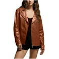 thumbnail image 1 of Women's Faux Leather Motorcycle Jacket with Long Sleeves and a Zipper Front for a Stylish Hoodless Winter Outerwear, 1 of 5