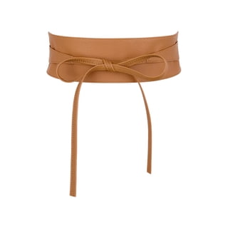 INSPIRE CHIC Women's Back to School Faux Leather Obi Belt - 223cm Long Wrap Around Waist Sash for Dresses & Coats Caramel One Size