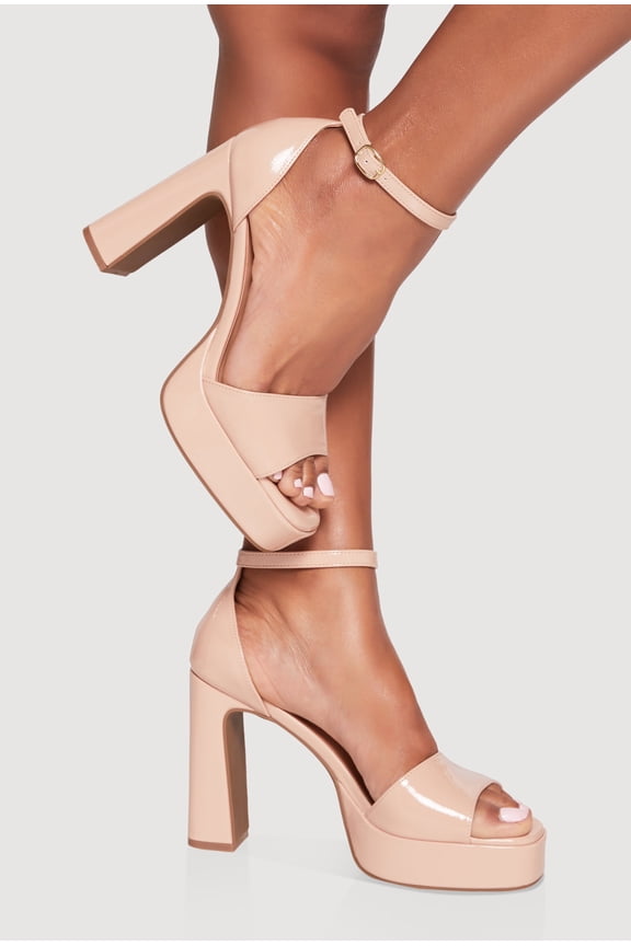Women's Faux Leather Open Toe Ankle Strap High Heels