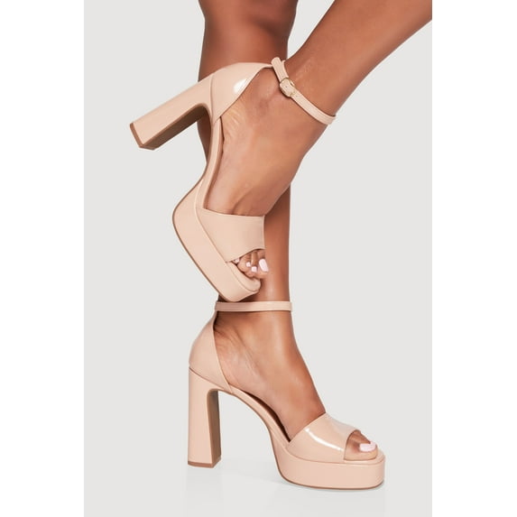 Women's Faux Leather Open Toe Ankle Strap High Heels