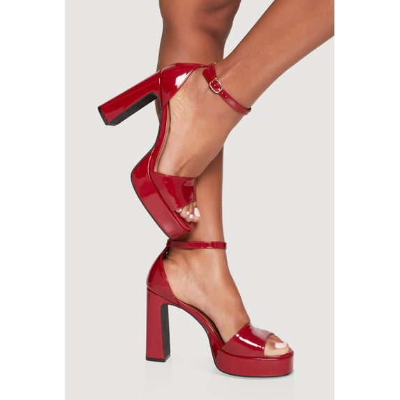 Women's Faux Leather Open Toe Ankle Strap High Heels