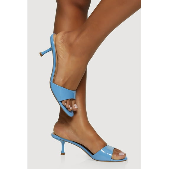 Women's Faux Leather Open Toe Spool Heel Mules