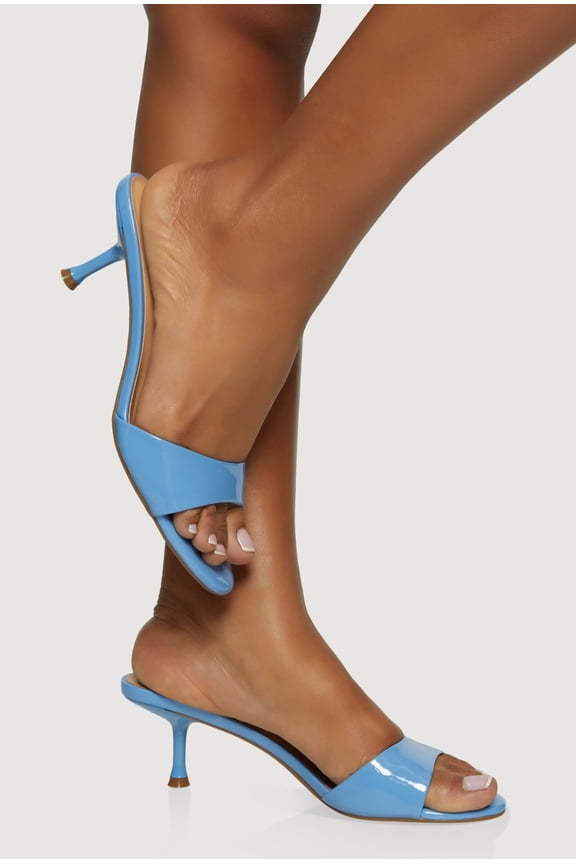 Women's Faux Leather Open Toe Spool Heel Mules