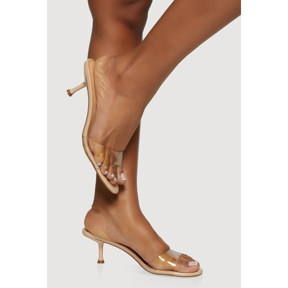 Women's Faux Leather Open Toe Spool Heel Mules