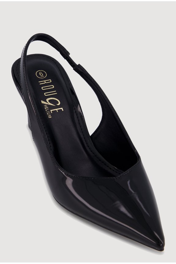 Women's Faux Leather Pointed Toe Sling Back Wedge Heels