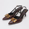thumbnail image 1 of On feet & in love Women's Pointed Toe Geometric Buckle Slingback Heels - Dual Strap Stiletto Dress Pumps with Adjustable Ankle Strap,6,Wine-red, 1 of 8