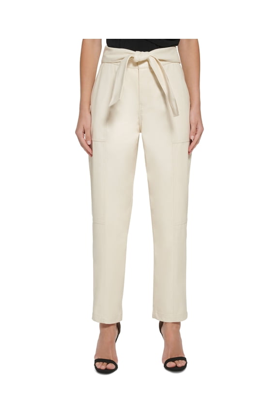 Women's Faux Leather Pull On Tie Waist Pants Buttercream 0