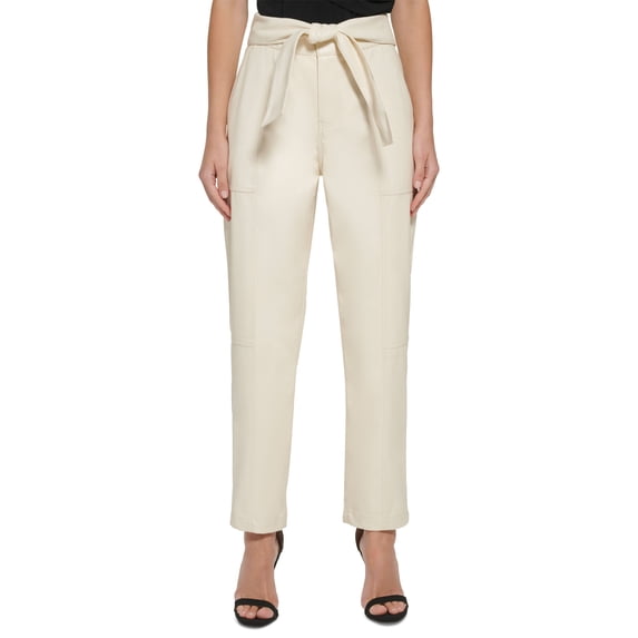 Women's Faux Leather Pull On Tie Waist Pants Buttercream 0