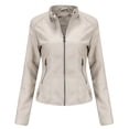 thumbnail image 1 of Women's Leather Short Biker Jacket Beige XS, 1 of 7