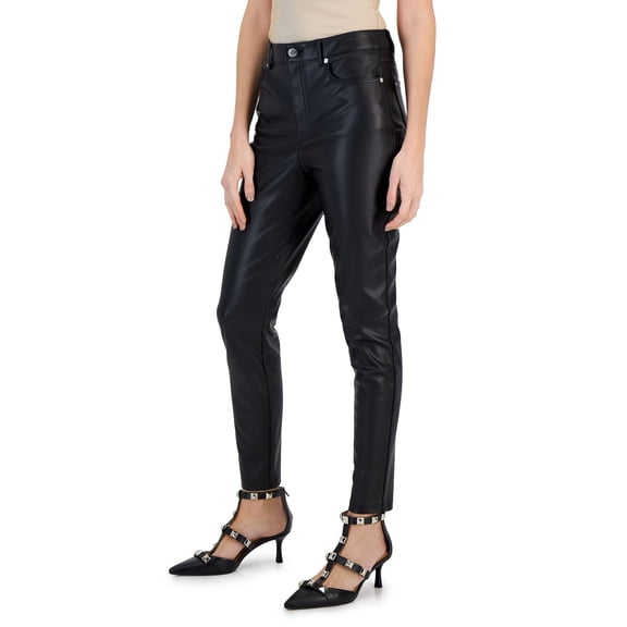 Women's Faux-Leather Skinny Pants Deep Black 16