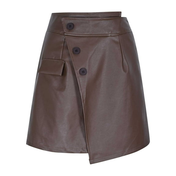 Women's Faux Leather Skirts with Shorts High Waisted Button Front Mini Skirt Skort