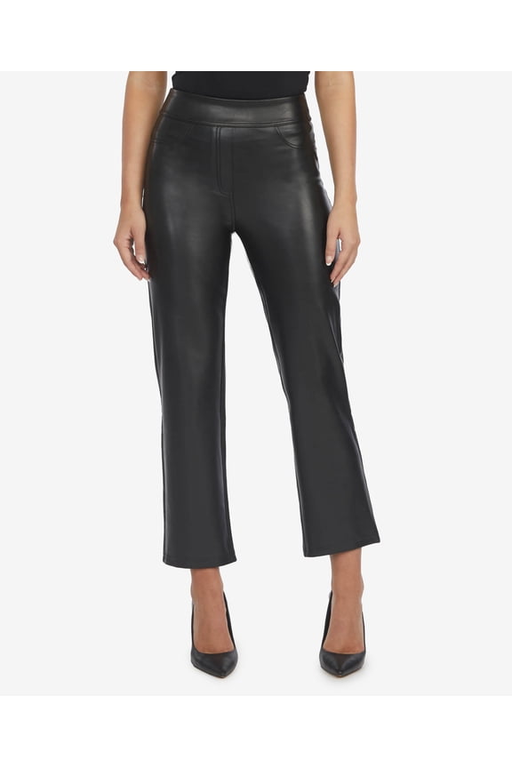 Women's Faux Leather Straight Leg Pants Black Medium