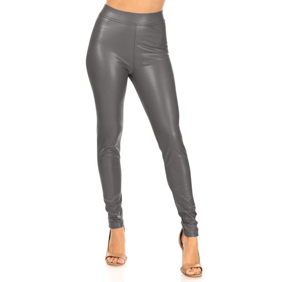 Women's Faux Leather Stretch Comfy High Waist Soild Fashion Leggings Pants