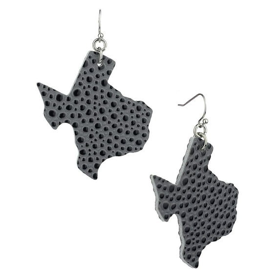 Women's Faux Leather Texas State Shape Dangle Pierced Earrings, Dotted Gray
