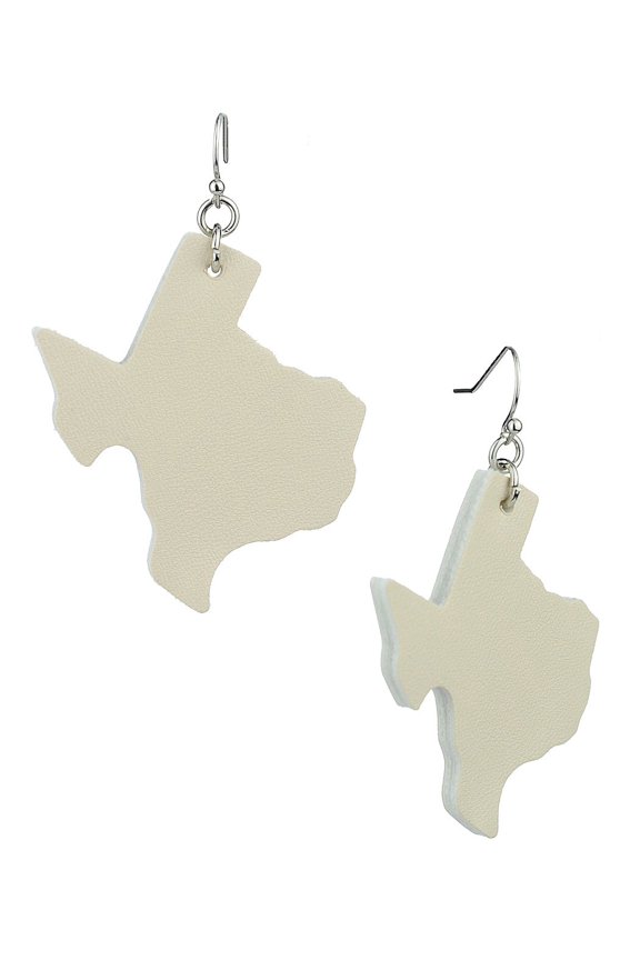 Women's Faux Leather Texas State Shape Dangle Pierced Earrings, Smooth Ivory