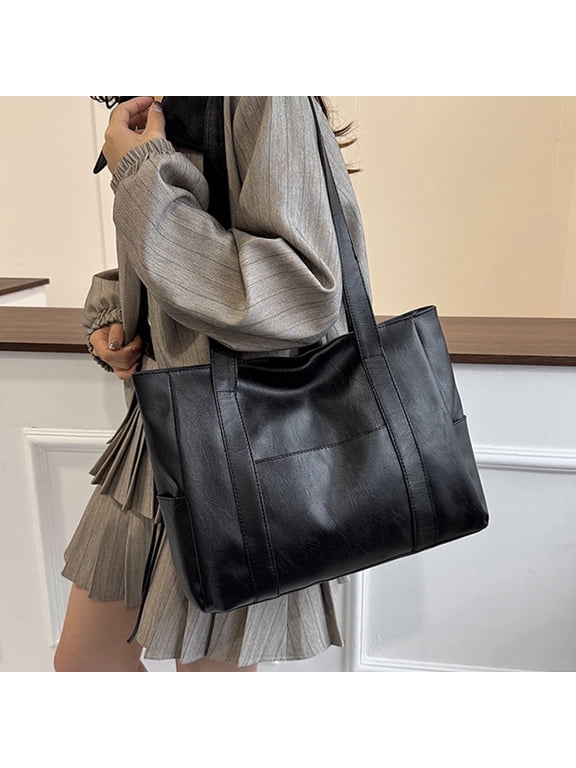 Women's Faux Leather Tote Bag, Large Capacity Shoulder Handbag for Daily Use, Soft Casual Shopper Bag in Black, Brown & Burgundy