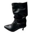 thumbnail image 1 of Women's Faux Leather Under Knee High Boots Pull On Soft Slouchy Mid Calf Boots Pointed Toe High Heel Mid Boots Size 36-42 Black, 1 of 9