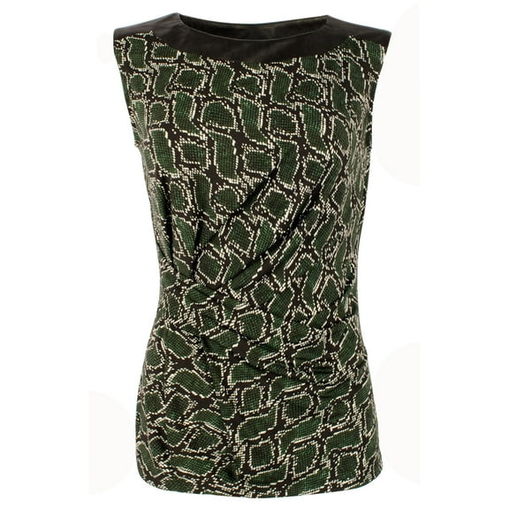 Women's Faux-Leather Yoke Printed Tank Top Shirt-MC-XL