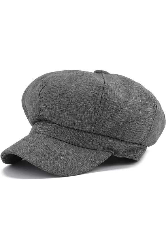 Women's Faux Linen Newsboy Cap with Drawstring, Lightweight Ventage Casual Baker Boy Hat