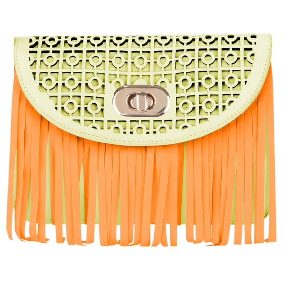 Women's Faux Patent Leather Fringe Crossbody Purse with Detachable Vegan Leather Strap