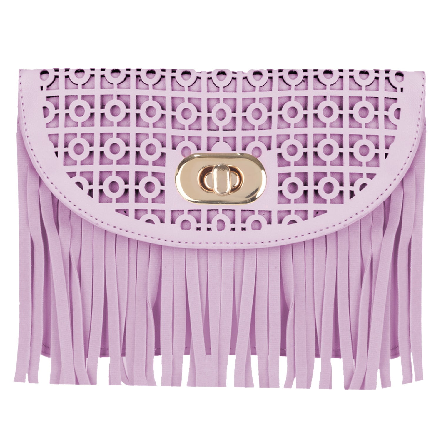 Women's Faux Patent Leather Fringe Crossbody Purse with Detachable Vegan Leather Strap