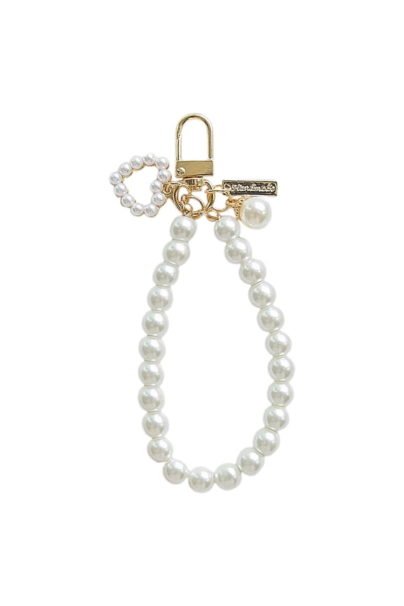 Women's Pearl Keychain Golden Car Key Chain Backpack Key Pendant Accessory Key Ring Hanger Gift For Loved Ones Heart Shaped Car Key Holder, 10.5 cm, White 1Pack