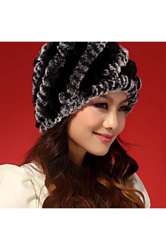 Women's Faux Rabbit Fur Hat, Ash Grey with Black Accents, Extremely Soft and Plush for Fashion and Warmth, Perfect for Making a Statement in Cold Weather. Gray 1PC
