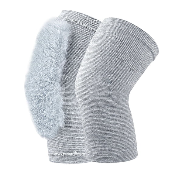 Women's Faux Rabbit Fur Knee Warmers for Cold Weather, Extra Long Plush Leg Sleeves with Elastic Cuff, Thermal Insulated Knee Protection for Elderly, Soft Stretchable Leg Warmers Grey