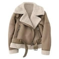 thumbnail image 1 of Women's Faux Shearing Moto Jacket Thick Lined Parka Winter Shearling Coat Leather Jacket Brown 9207 M, 1 of 10