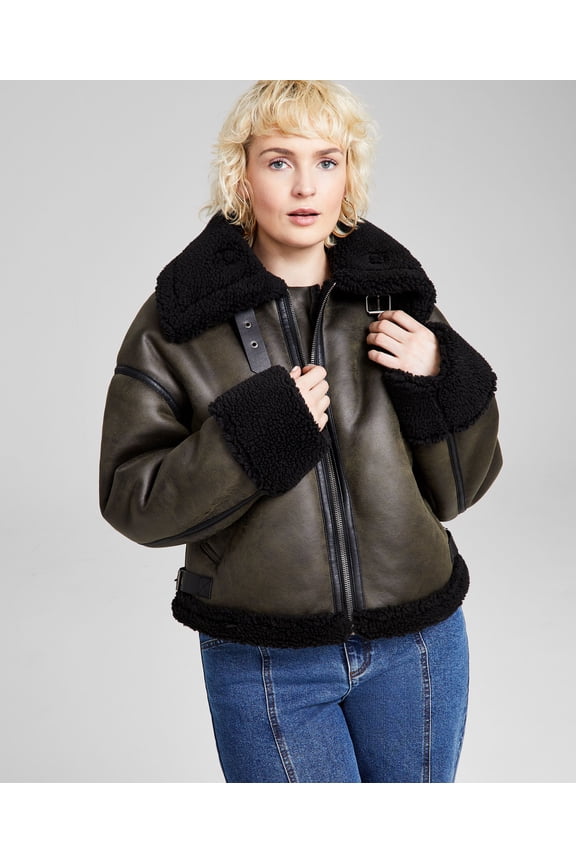 Women's Faux-Shearling Jacket Green/Black XL