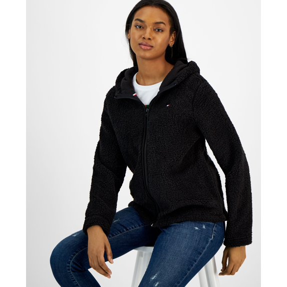 Women's Faux Sherpa Full-Zip Hoodie Black XS