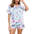 thumbnail image 1 of Women's Silk Pajama Set - Short Style Purple M, 1 of 4