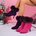thumbnail image 1 of Women's Faux Suede Ankle Booties with Faux Fur Cuff, 2.95in Stiletto Heel Pointed Toe Winter Dress Boots, 1 of 10