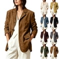 thumbnail image 1 of Women's Faux Suede Blazer Jacket, Lapel Button Front Long Sleeve Solid Coat with Pockets Casual Outerwear Brown-AA XL(XL), 1 of 6