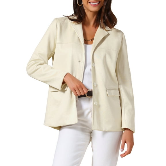 Women's Faux Suede Blazer Jacket Vintage Casual Button Down Long Sleeve Blazer with Pockets M Khaki