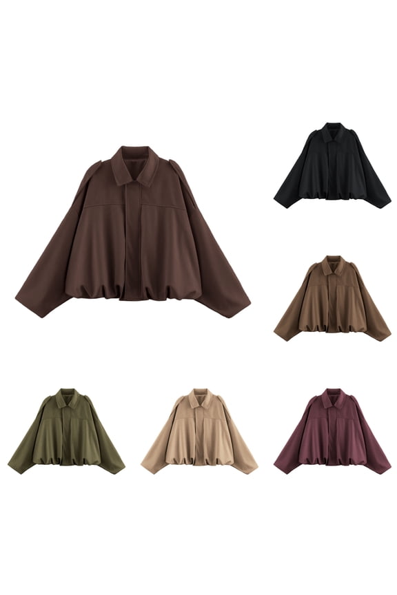 Women's Suede Bomber Jacket Lapel Collar Pilot Coat Oversized Motorcycle Jacket Outwear