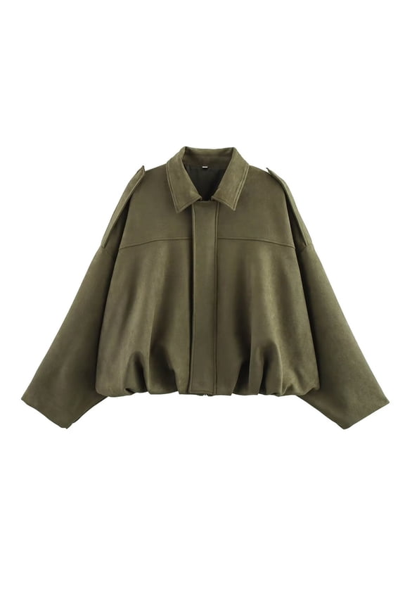 Women's Faux Suede Bomber Jacket Spring Lapel Pilot Coat Casual Oversized Long Sleeves Trendy Streetwear Outerwear