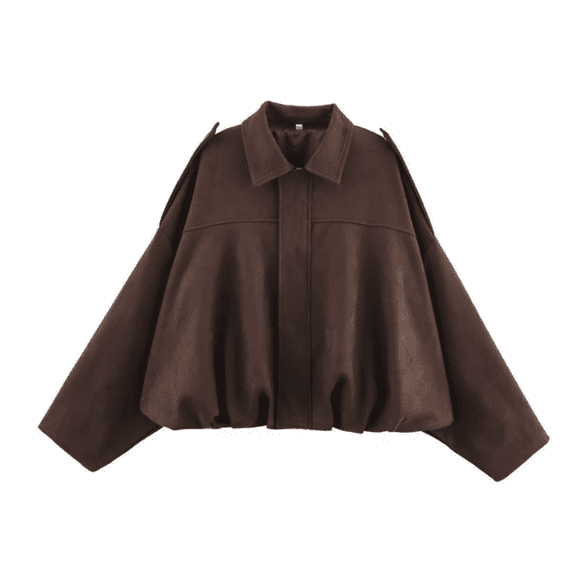 Women's Faux Suede Bomber Jacket Spring Lapel Pilot Coat Casual Oversized Long Sleeves Trendy Streetwear Outerwear