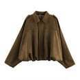 thumbnail image 1 of Women's Suede Bomber Jacket Pilot Coat Oversized Long Sleeves Streetwear (Brown S), 1 of 2