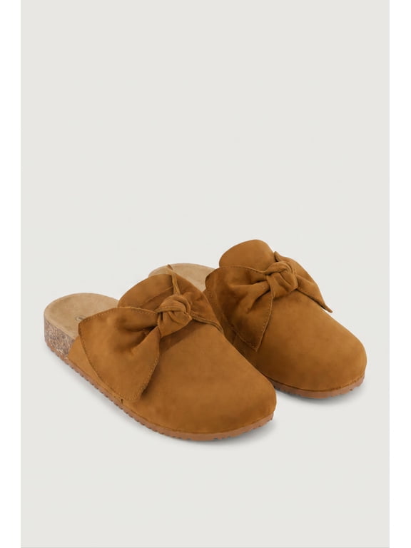 Women's Faux Suede Bow Cork Footbed Clogs