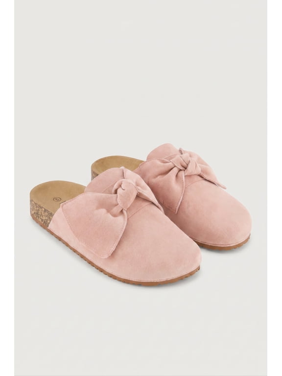 Women's Faux Suede Bow Cork Footbed Clogs