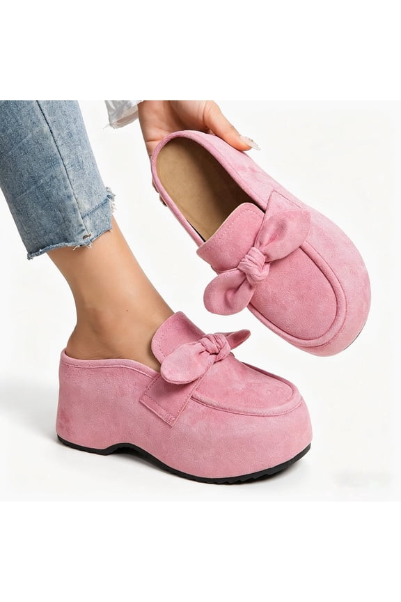 Women's Faux Suede Bowknot Wedge Mules, Slip-On Platform Clogs for Casual & Daily Wear
