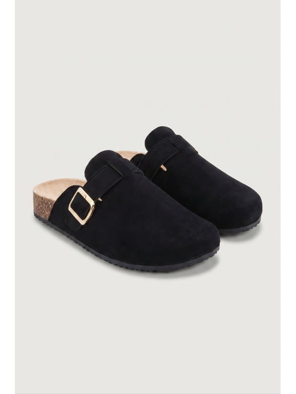 Women's Faux Suede Buckle Detail Cork Clogs