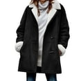 thumbnail image 1 of Women's Faux Suede Button Coat Long Sleeve with Fleece Lining Casual Winter Outerwear for Daily Wear (L, Black), 1 of 5