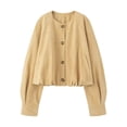 thumbnail image 1 of Women's Faux Suede Button Jacket Oversized Gathered Hem Short Coat Casual Loose Cropped Leather Outerwear New Yellow S, 1 of 8