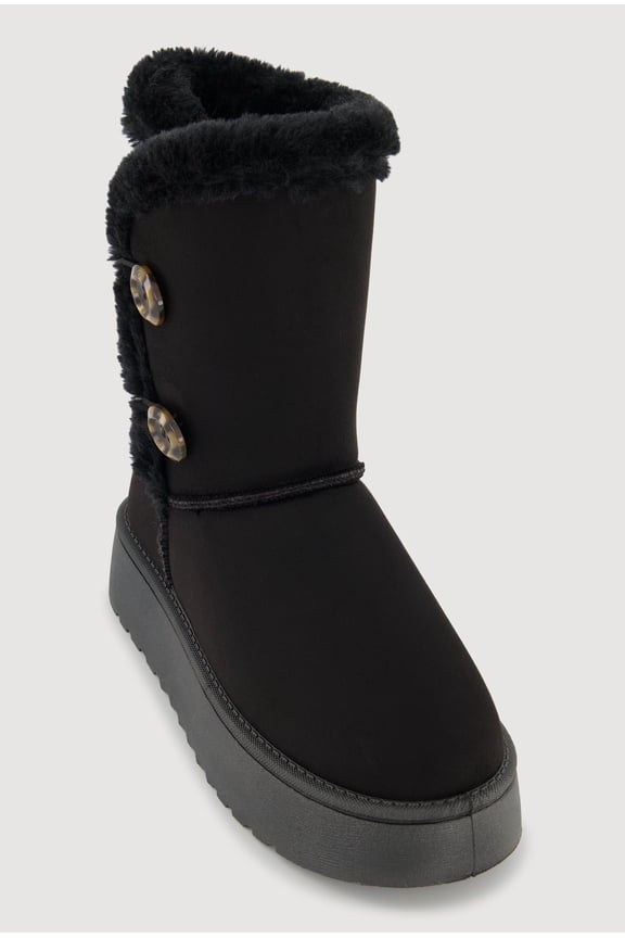 Women's Faux Suede Button Loop Platform Boots