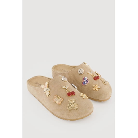 Women's Faux Suede Clog Mules with Charms