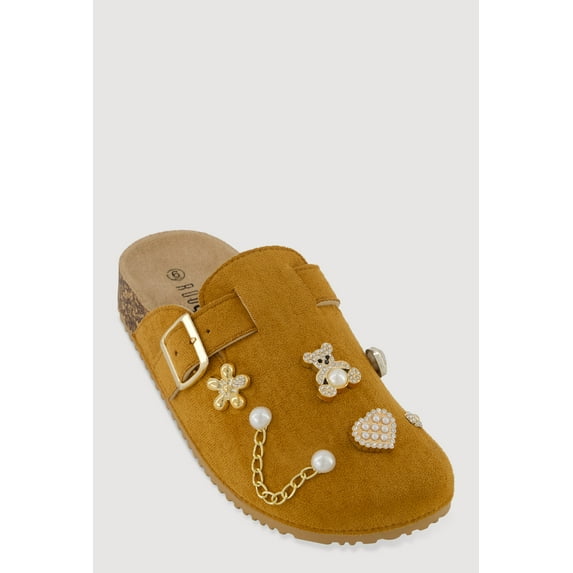 Women's Faux Suede Clogs with Rhinestone and Faux Pearl Charms