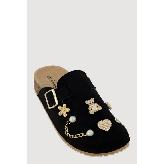 Women's Faux Suede Clogs with Rhinestone and Faux Pearl Charms