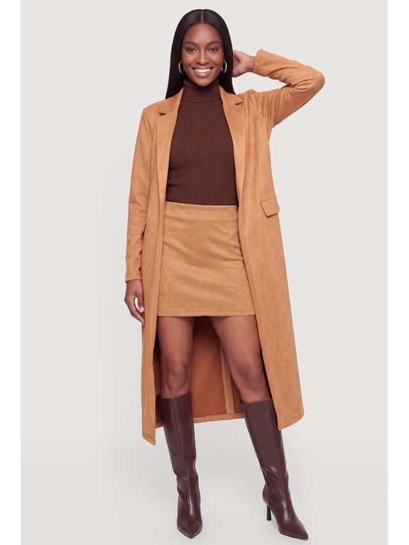 Women's Faux Suede Collared Open Front Duster